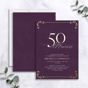 50 & Fantastisch Lila & Gold Kalligrafie Geburtsta Folieneinladung