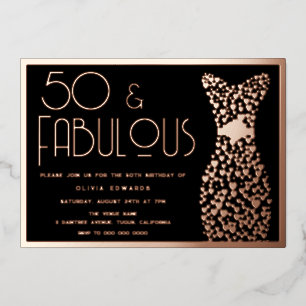 50 & Fantastisch! Roségold & Schwarze 50. Geburtst Folieneinladung