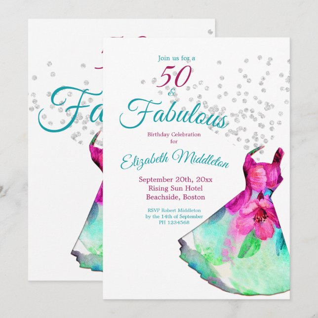 50 Fantastische Elegante Glitzer Blumenkleid Gebur Einladung (Vorne/Hinten)