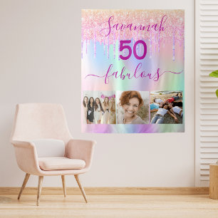 50 fantastische Geburtstagsbilder mit rosa lila Gl Wandteppich