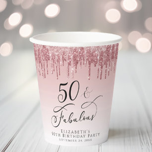 50 Fantastische Glitzer Rose Gold Pink Geburtstags Pappbecher