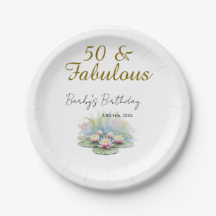 50 & fantastische goldene Wasserlotus-Lilien-Aquar Pappteller