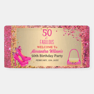 50 & Fantastische High Heels Gold Hot Pink Glitzer Banner