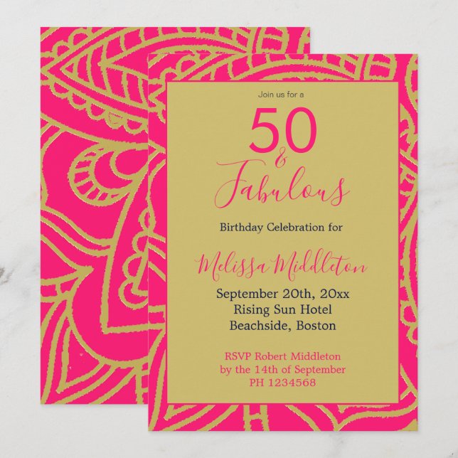50 Fantastische Pink-Gold-Party Einladung (Vorne/Hinten)