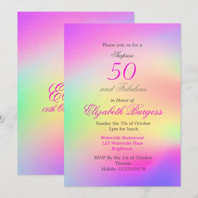 50 Fantastische Regenbogen-Gefärbte Krawatte Rosa  Einladung (Vorne/Hinten)