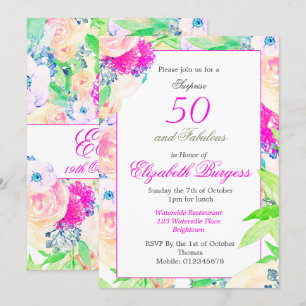 50 Fantastische Rose mit Blumen Rosa Chic Geburtst Einladung