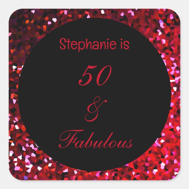 50 Fantastischer Birthday Burgundy Rosa Glitzer Quadratischer Aufkleber (Vorderseite)