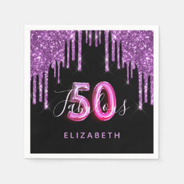 50 Fantastischer Geburtstag schwarzer lila Glitzer Serviette