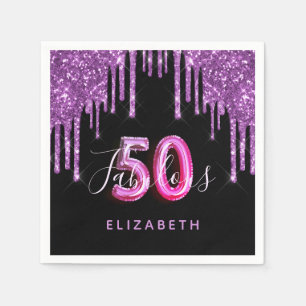 50 Fantastischer Geburtstag schwarzer lila Glitzer Serviette