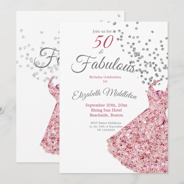 50 Fantastischer Glitzer Elegantes Cocktailkleid P Einladung (Vorne/Hinten)