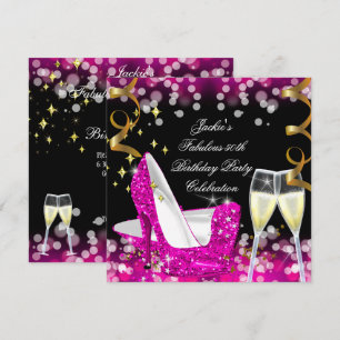 50. Fantastischer Hot Pink Glitter High Heel Gebur Einladung