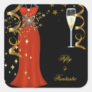 50 Fantastischer roter Kleid schwarzer Gold Aufkle Quadratischer Aufkleber
