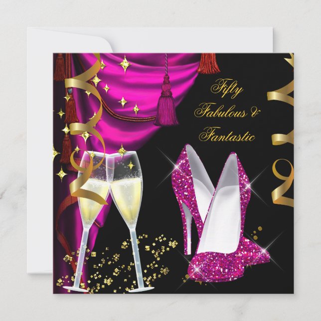 50 Fantastisches Party mit rosa Champagner Einladung (Vorderseite)
