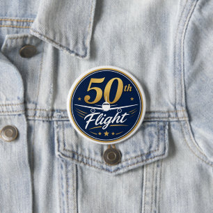 50. Flug goldenes Flugzeug Reiseandenken Button