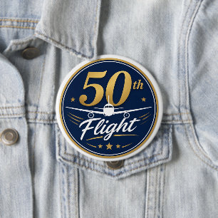 50. Flug goldenes Flugzeug Reiseandenken Button