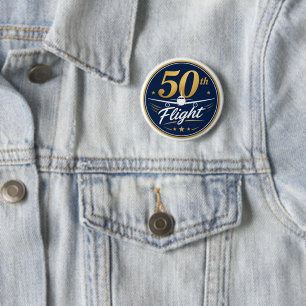 50. Flug goldenes Flugzeug Reiseandenken Button