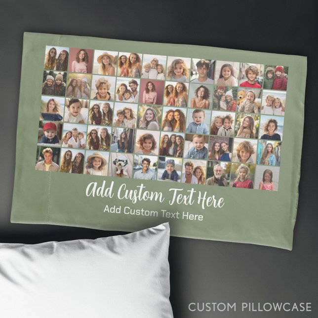 50 Foto Collage Grid - Skripttext Kissenbezug (Custom Photo Collage Pillowcase)
