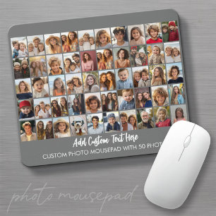 50-Foto-Collage-Raster - Skripttext - grau Mousepad