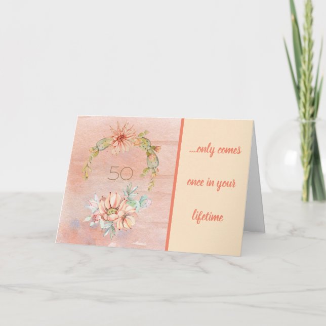 50. Friend Birthday Watercolor Cactus Karte (Vorderseite)