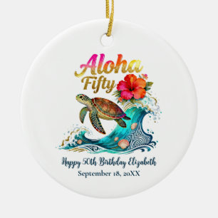 50. Fünfzigster Geburtstag Tropischer Ozean Strand Keramik Ornament