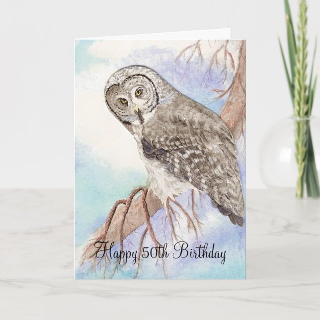 50. Funny Birthday Owl Karte (Vorderseite)