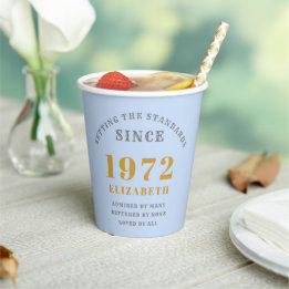50. Geburtstag 1972 Elegant Blue Gray Gold Chic Pappbecher
