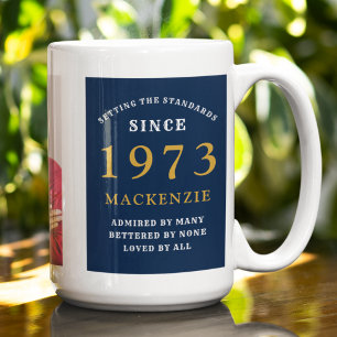 50. Geburtstag 1973 Blue Gold Add Name Foto Grosse Kaffeetasse