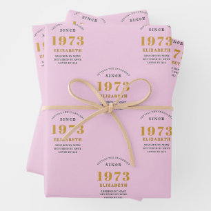 50. Geburtstag 1973 Name Rosa Grau hinzufügen Geschenkpapier Set