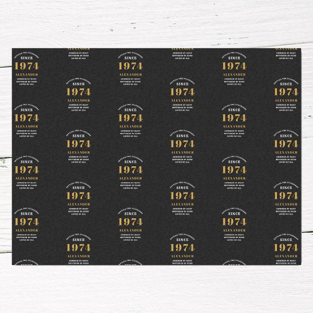 50. Geburtstag 1974 Black Gold Chic Elegant Seidenpapier (50th Birthday Chic 1974 Themed Black & Gold Elegant Tissue Paper.)