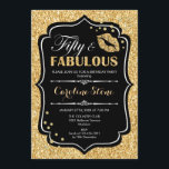 50. Geburtstag - 50. Fabelhaftes Gold Black Einladung<br><div class="desc">Einladung zum 50. Geburtstag. Elegantes Schwarz-weißes Design mit Imitate Glitzer Gold. Enthält lips Kuss,  Konfetti und Script-Schriftart. Ideal für eine elegante Geburtstagsfeier. 50 Fabelhaft! Nachricht,  wenn Sie weitere Anpassungen benötigen.</div>
