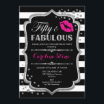 50. Geburtstag - 50. Fabelhaftes Schwarz-Rosa-Silb Einladung<br><div class="desc">Einladung zum 50. Geburtstag. Elegantes Schwarz-weißes Design mit Imitaten Glitzer Silber. Verfügt über rosa Lippen Kuss,  Schwarz-weiße Streifen,  Konfetti und Skript-Schriftart. Ideal für eine elegante Geburtstagsfeier. 50 Fabelhaft! Nachricht,  wenn Sie weitere Anpassungen benötigen.</div>