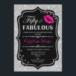 50. Geburtstag - 50. Fabelhaftes Schwarz-Rosa-Silb Einladung<br><div class="desc">Einladung zum 50. Geburtstag. Elegantes Schwarz-weißes Design mit Imitaten Glitzer Silber. Enthält rosa Lippen Kuss,  Konfetti und Script-Schriftart. Ideal für eine elegante Geburtstagsfeier. 50 Fabelhaft! Nachricht,  wenn Sie weitere Anpassungen benötigen.</div>