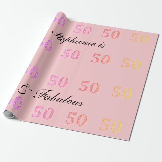 50. Geburtstag 50 Fabelname Rosa Glitzer Geschenkpapier (Ungerollt)