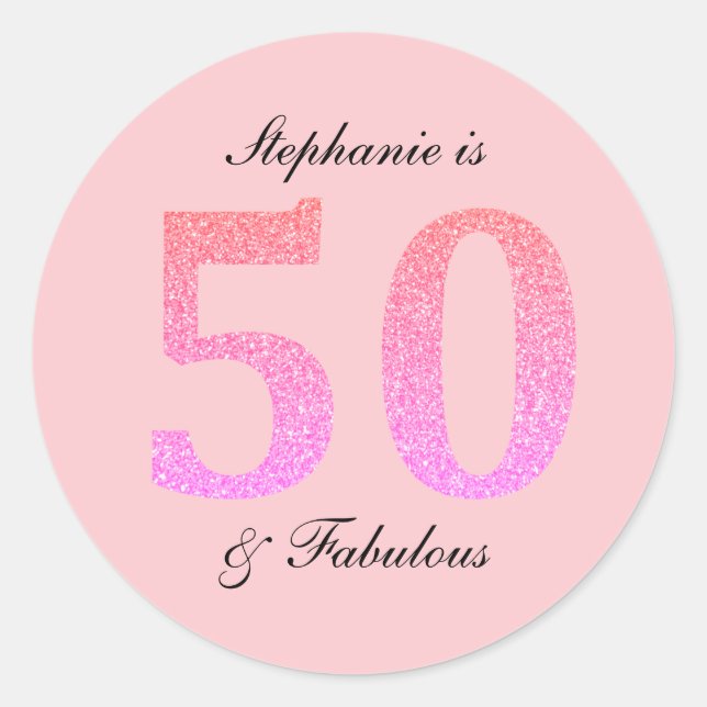 50. Geburtstag 50 Fabelname Rosa Glitzer Runder Aufkleber (Vorderseite)