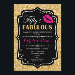 50. Geburtstag - 50 prächtige goldene Rosa Einladung<br><div class="desc">Einladung zum 50. Geburtstag. Elegantes Schwarz-weißes Design mit Imitate Glitzer Gold. Enthält rosa Lippen Kuss,  Konfetti und Script-Schriftart. Ideal für eine elegante Geburtstagsfeier. 50 Fabelhaft! Nachricht,  wenn Sie weitere Anpassungen benötigen.</div>