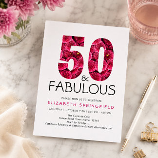50. Geburtstag 50 und fabelhaft rosa Blüte Einladung