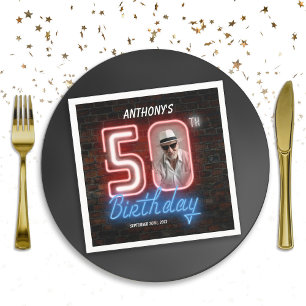 50. Geburtstag 80er Retro Neon Signing Party Foto Serviette