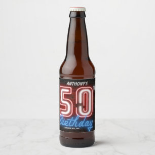 50. Geburtstag 80er Retro Neon Vintag Spaß Cool Bierflaschenetikett