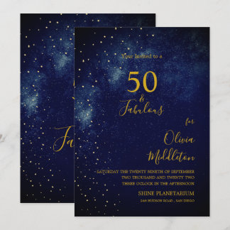 50. Geburtstag Abend Sky Astral Gold Stars Blue Einladung