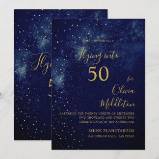 50. Geburtstag Abend Sky Astral Gold Stars Blue Einladung
