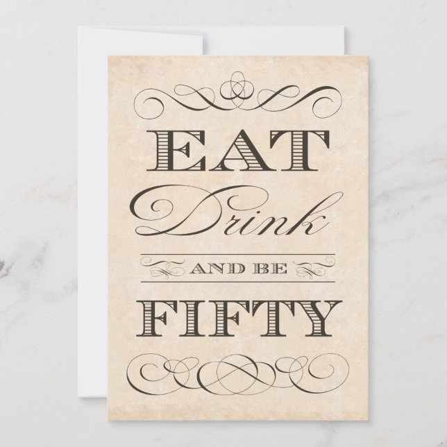 50. Geburtstag Abendessen Party trinken und FÜNFZI Einladung (Vorderseite)