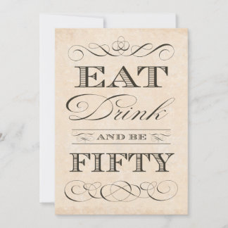 50. Geburtstag Abendessen Party trinken und FÜNFZI Einladung