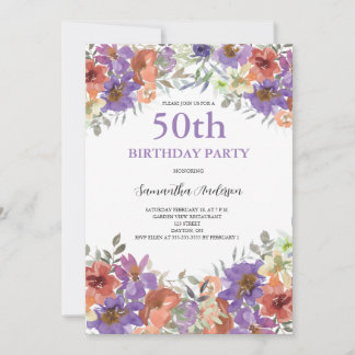 50. Geburtstag Aquarellfarben Einladung