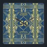 50. Geburtstag Art Deco Gold Blue Great Gatsby Quadratische Wanduhr<br><div class="desc">Feiern Sie Ihren Geburtstag mit diesem einzigartigen Art-Déco-Stil,  einem großartigen Gatsby-inspiriert Design mit geometrischen Formen in hellen goldfarbenen Farben und dunkelblauem Hintergrund. Ein elegantes,  elegantes,  geschlechtsneutrales Aussehen,  das perfekt zum Gedenken an diesen besonderen Geburtstag mit dem Jazz-Geschmack der Roaring Zwanziger passt.</div>
