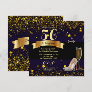 50. Geburtstag Bash Gold Stars Champagner Einladun Einladung