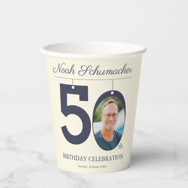 50. Geburtstag Beige & Cream Vintages Foto Pappbecher (Vorderseite)