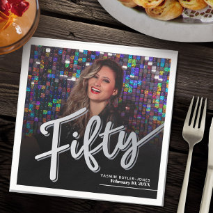 50. Geburtstag benutzerdefiniertes Foto-Skript Sil Serviette