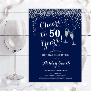 50. Geburtstag - Bis 50 Jahre Navy Silver Einladung