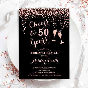 50. Geburtstag - Bis zu 50 Jahre Rose Gold Black Einladung
