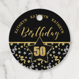 50. Geburtstag Black and Gold Confetti Geschenkanhänger